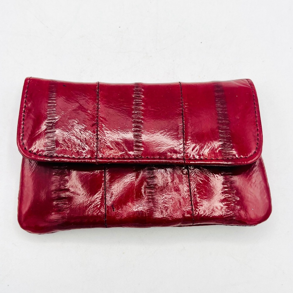 Vintage Red Eel Skin Leather Wallet Small Coin Purse Clutch Made in Korea